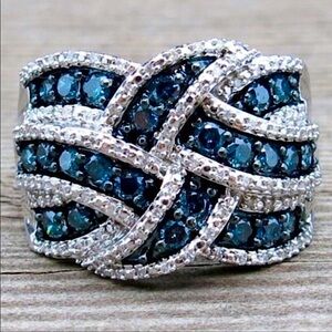 Blue Sapphire Zircon Marquise Wide Band Ring